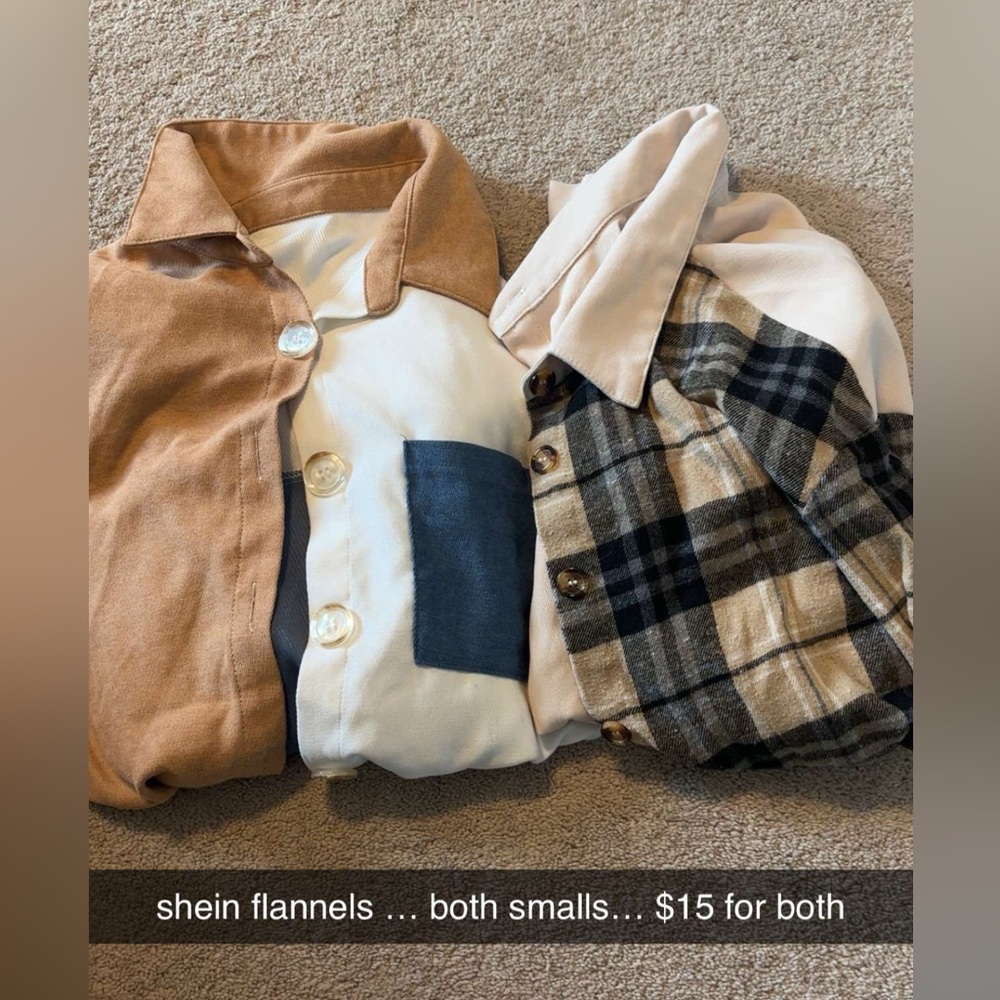 SHEIN Tan and Plaid Flannel Shirt Set